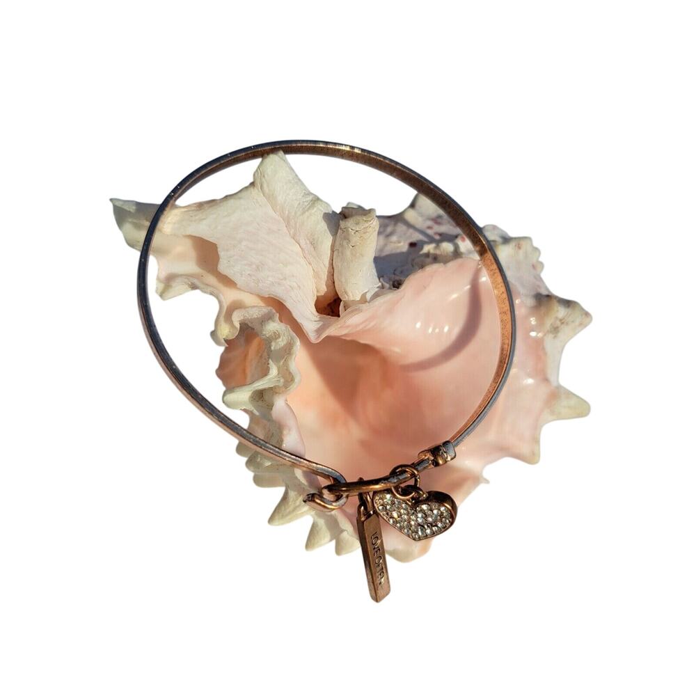 Charm Bracelet HOOK EYE COPPER TONED heart 'love often' dainty y2k going out